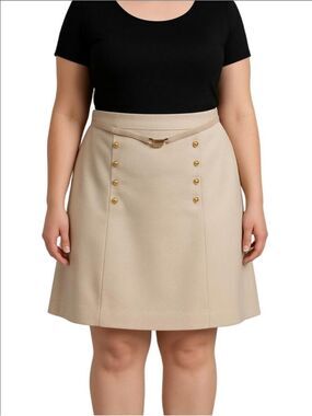 Vintage Jeremy Scott Cream A-Line Skirt with Gold Buttons and Belt